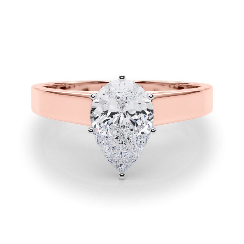 Rose gold Pear Solitaire Engagement Ring with Six-Prong Setting and Tapered Band