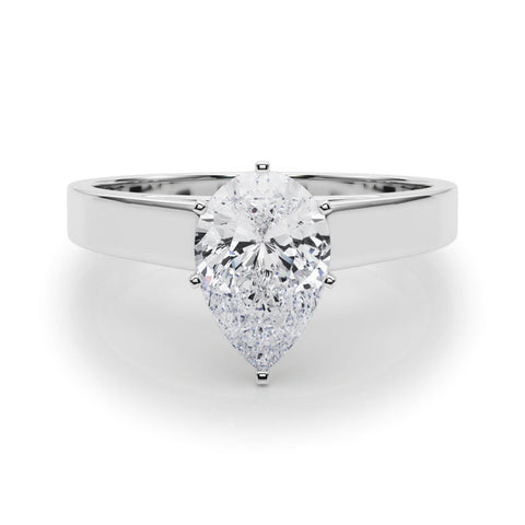 Platinum Pear Solitaire Engagement Ring with Four-Prong Setting and Tapered Band