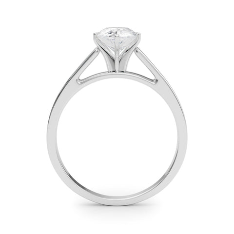 White gold Pear Solitaire Engagement Ring with Six-Prong Setting and Tapered Band
