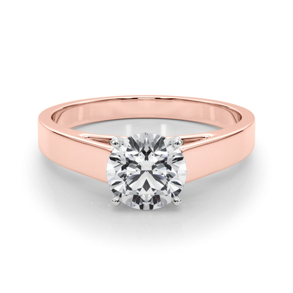 Rose gold Round Solitaire Engagement Ring with Four-Prong Setting and Tapered Band