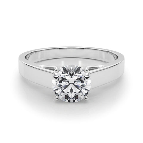 Platinum Round Solitaire Engagement Ring with Four-Prong Setting and Tapered Band