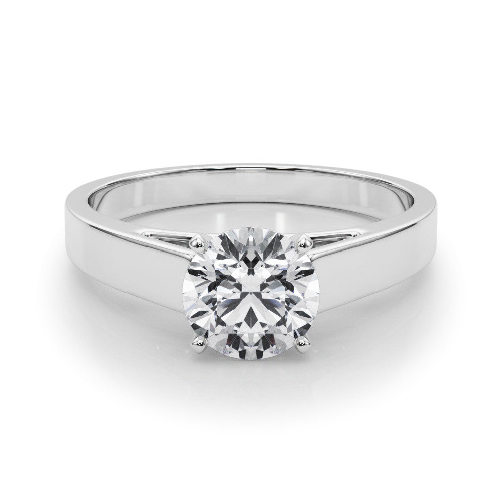 White gold Round Solitaire Engagement Ring with Four-Prong Setting and Tapered Band
