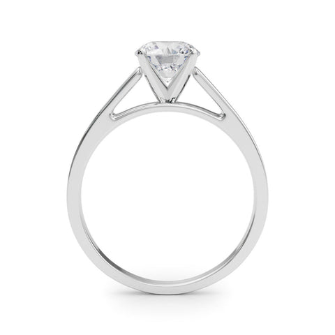 Platinum Round Solitaire Engagement Ring with Four-Prong Setting and Tapered Band