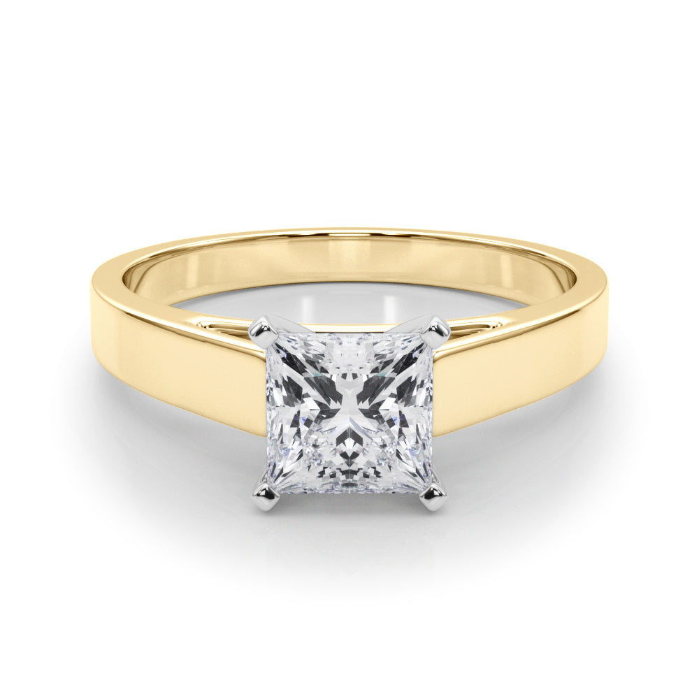 Yellow gold Princess Solitaire Engagement Ring with Four-Prong Setting and Tapered Band