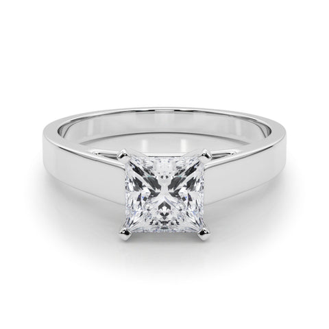 Platinum Princess Solitaire Engagement Ring with Four-Prong Setting and Tapered Band