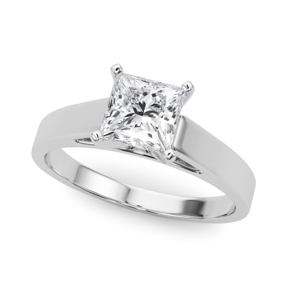 Platinum Princess Solitaire Engagement Ring with Four-Prong Setting and Tapered Band