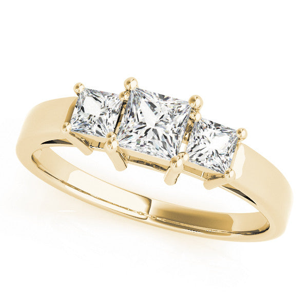 Yellow gold Three-Stone Princess Cut Solitaire Ring with Prong Setting