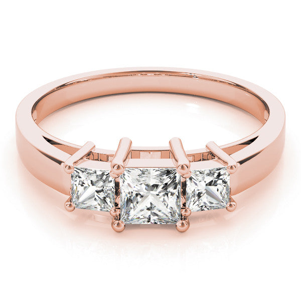Rose gold Three-Stone Princess Cut Solitaire Ring with Prong Setting