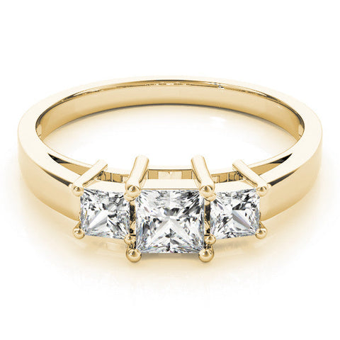 Yellow gold Three-Stone Princess Cut Solitaire Ring with Prong Setting