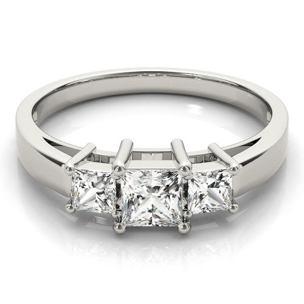 Platinum Three-Stone Princess Cut Solitaire Ring with Prong Setting
