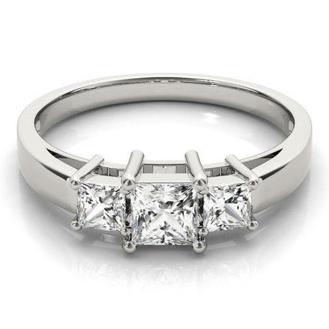 White gold Three-Stone Princess Cut Solitaire Ring with Prong Setting