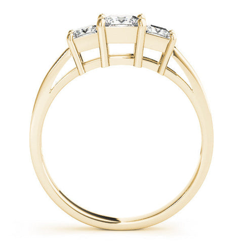 Yellow gold Three-Stone Princess Cut Solitaire Ring with Prong Setting