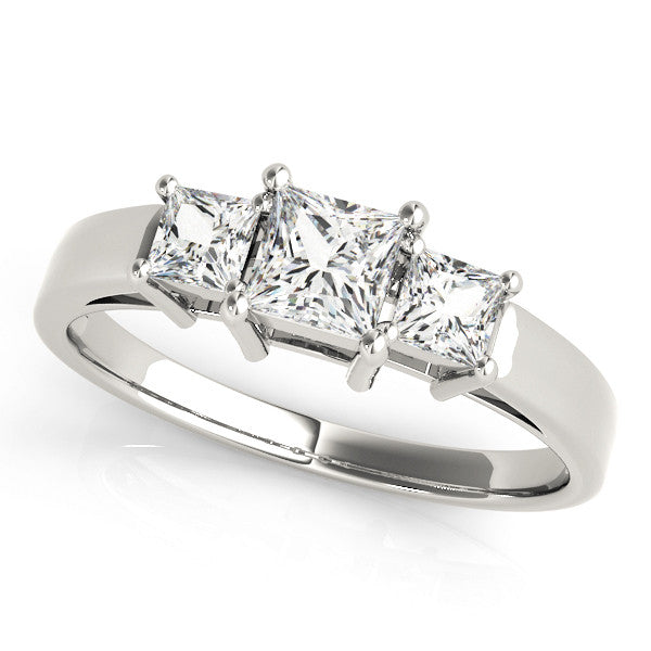 White gold Three-Stone Princess Cut Solitaire Ring with Prong Setting