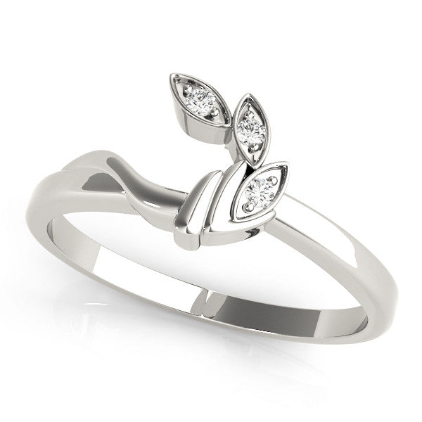 White gold Marquise Diamond Leaf Bypass Ring with Bezel Setting
