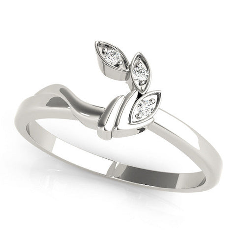 Silver Marquise Diamond Leaf Bypass Ring with Bezel Setting