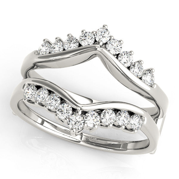 Platinum Round Diamond Chevron Contour Band with Prong Setting
