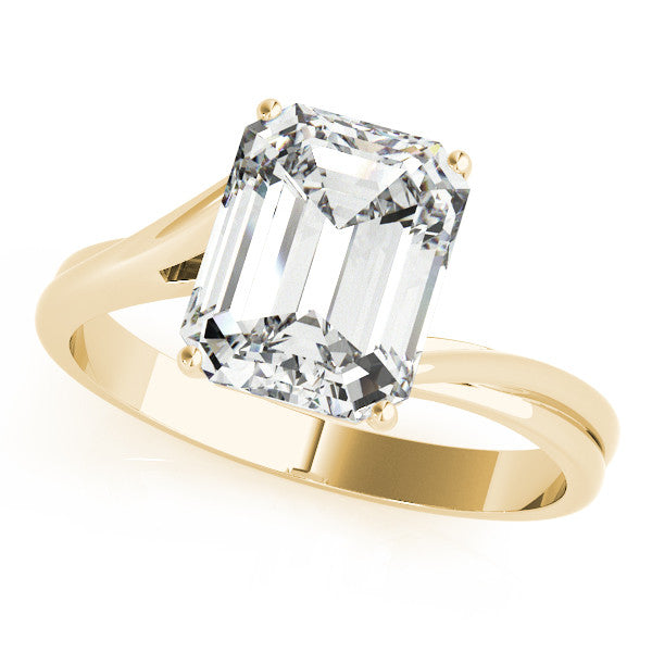 Yellow gold Round Cut Solitaire Twist Band Ring with Four-Prong Setting