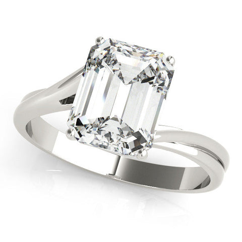 Silver Emerald Cut Solitaire Twist Band Ring with Four-Prong Setting