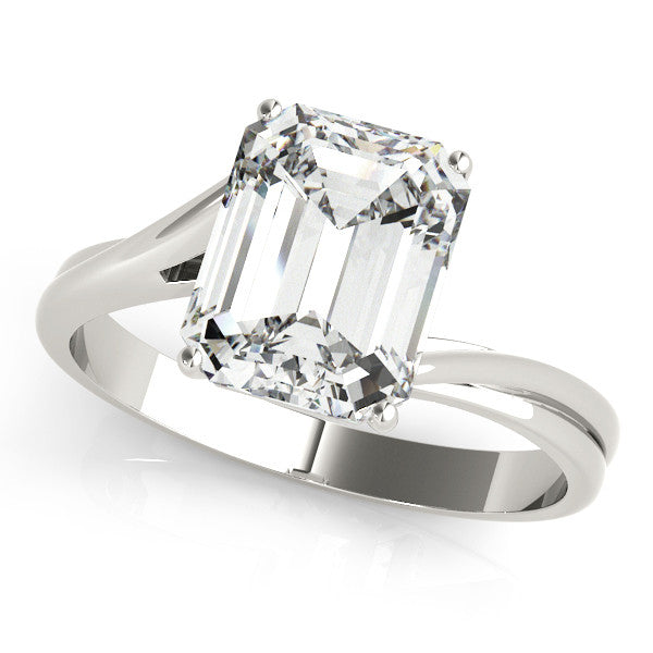 Platinum Emerald Cut Solitaire Twist Band Ring with Four-Prong Setting