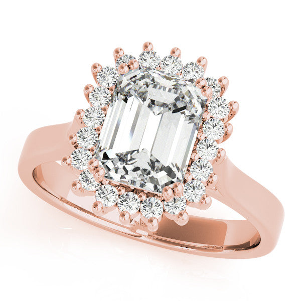 Rose gold Princess Cut Diamond Halo Ring with Solitaire Band and Prong Setting