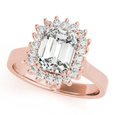 Rose gold Heart Cut Diamond Halo Ring with Solitaire Band and Prong Setting