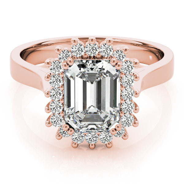 Rose gold Pear Cut Diamond Halo Ring with Solitaire Band and Prong Setting
