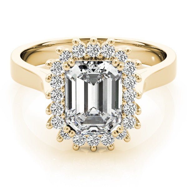 Yellow gold Pear Cut Diamond Halo Ring with Solitaire Band and Prong Setting