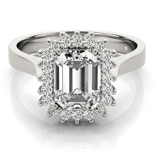 White gold Round Cut Diamond Halo Ring with Solitaire Band and Prong Setting
