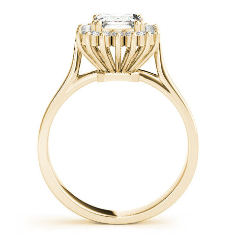 Yellow gold Princess Cut Diamond Halo Ring with Solitaire Band and Prong Setting