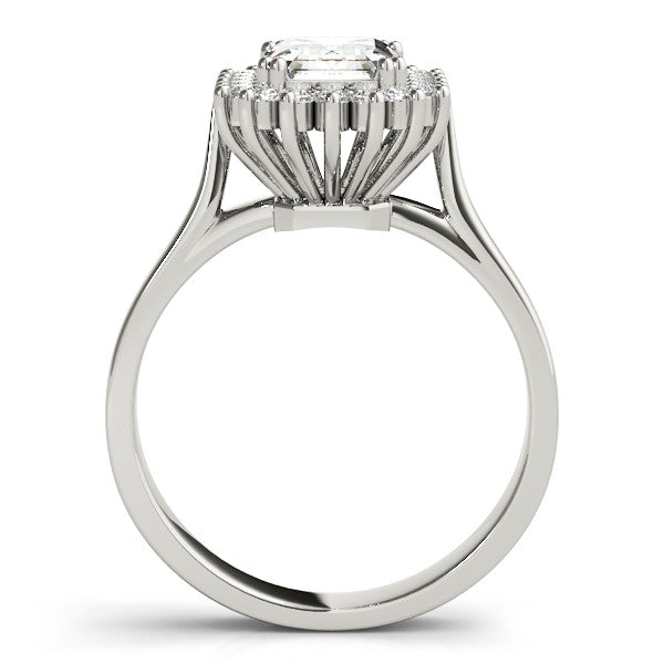 Platinum Round Cut Diamond Halo Ring with Solitaire Band and Prong Setting