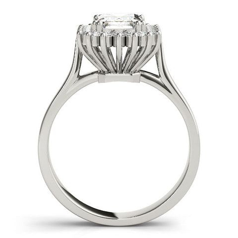 White gold Cushion Cut Diamond Halo Ring with Solitaire Band and Prong Setting