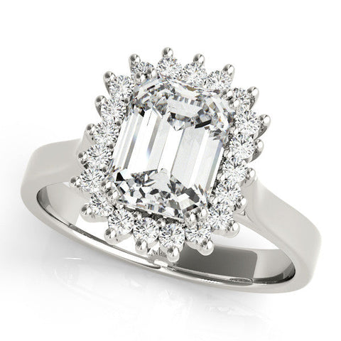 Platinum Cushion Cut Diamond Halo Ring with Solitaire Band and Prong Setting