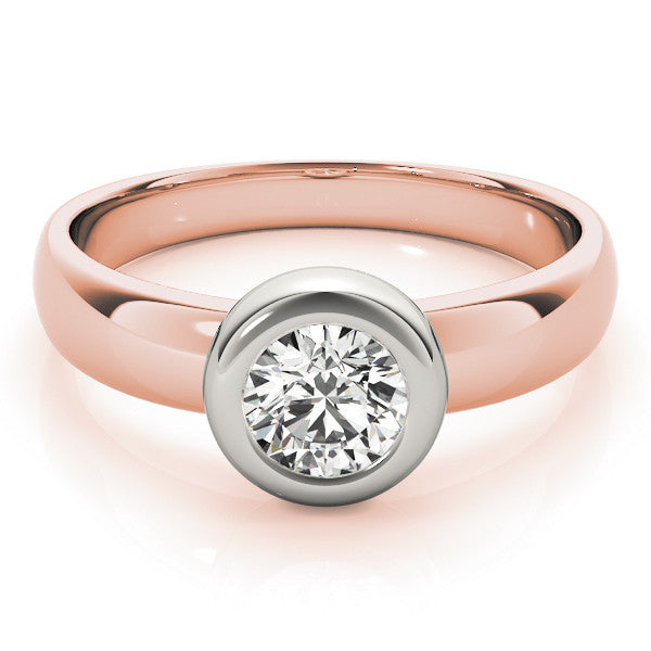 Rose gold Bezel Set Round Solitaire Ring with Wide Band