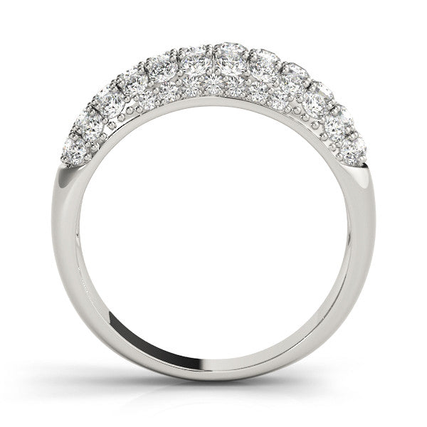 Platinum Three-Row Pavé Round Diamond Dome Band with Shared Prong Setting