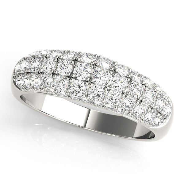 Silver Three-Row Pavé Round Diamond Dome Band with Shared Prong Setting