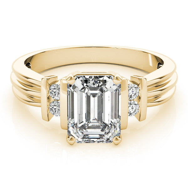 Yellow gold Heart Cut Three-Stone Channel Set Ring with Bar Prongs