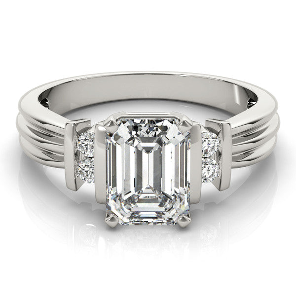 Platinum Oval Cut Three-Stone Channel Set Ring with Bar Prongs