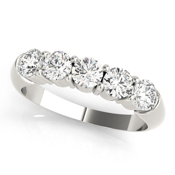 Silver Five-Stone Round Diamond Prong Set Half-Eternity Band