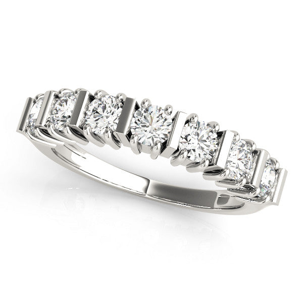 White gold Channel Set Round Diamond Eternity Band with Bar Prong Setting