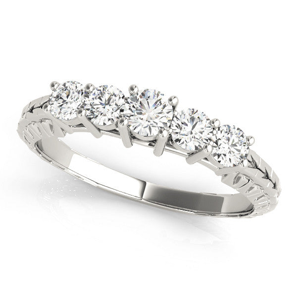 Silver Five-Stone Round Cut Diamond Prong Set Eternity Band