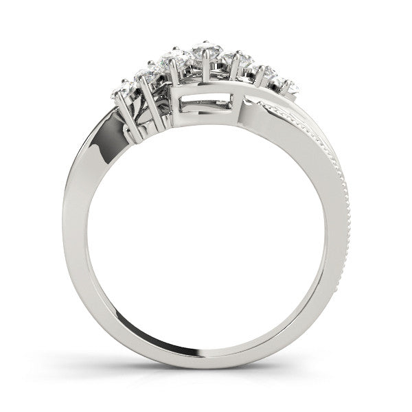 White gold Marquise Cluster Diamond Leaf Band with Shared Prong Setting