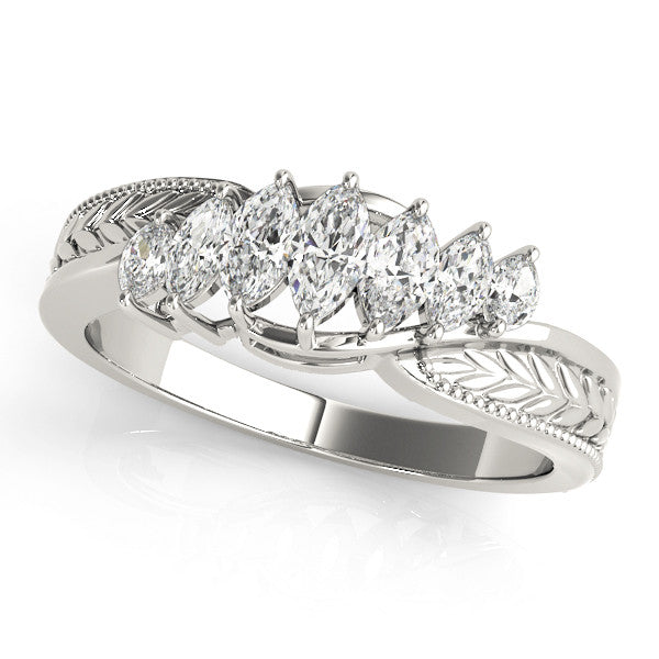 White gold Marquise Cluster Diamond Leaf Band with Shared Prong Setting