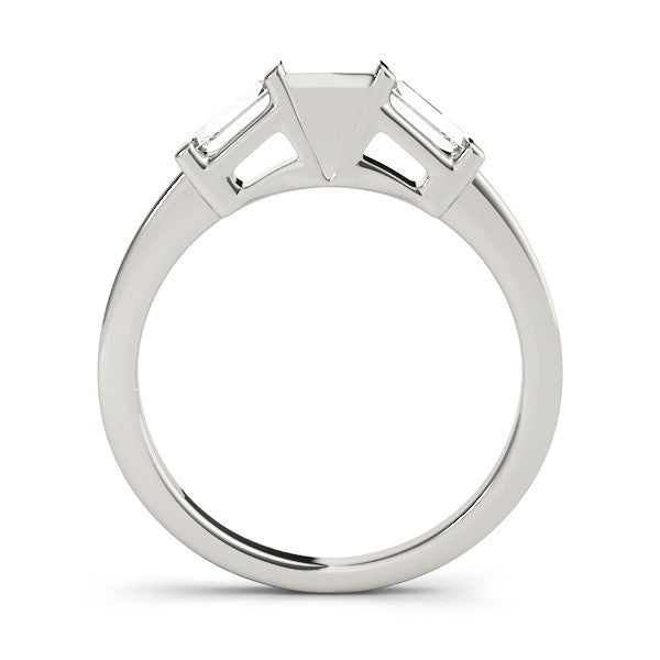 Silver Channel Set Baguette Diamond Flat Band with Bar Prong Setting