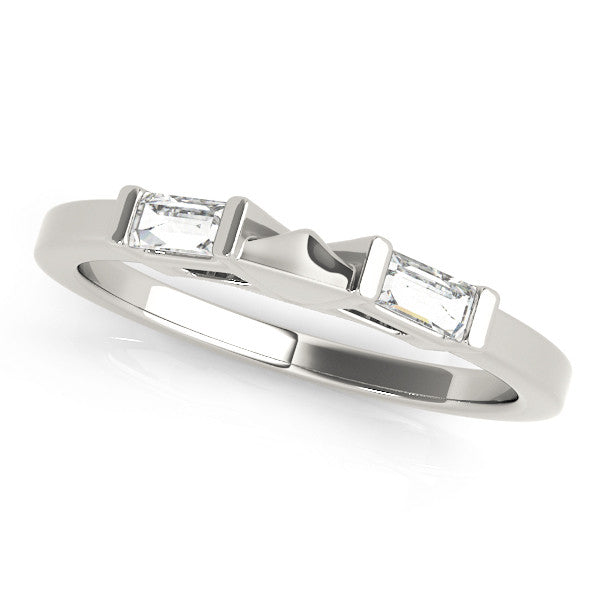 White gold Channel Set Baguette Diamond Flat Band with Bar Prong Setting