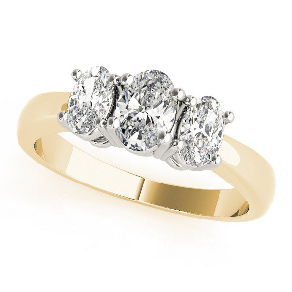 Yellow gold Oval Three-Stone Diamond Ring with Solitaire Band and Four-Prong Setting