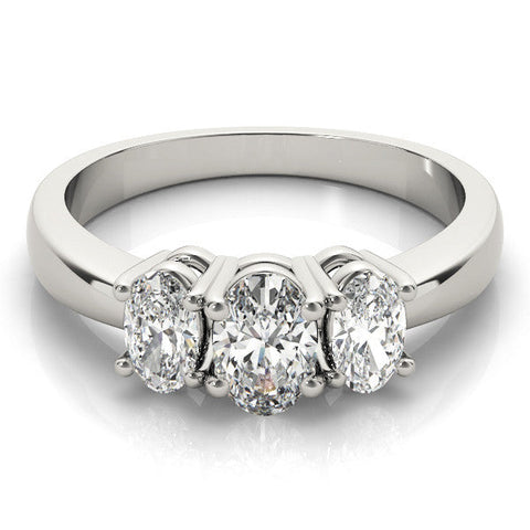 White gold Oval Three-Stone Diamond Ring with Solitaire Band and Four-Prong Setting