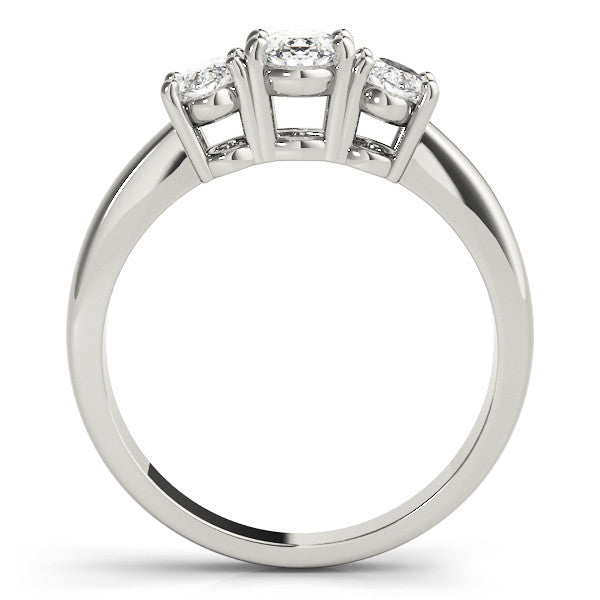Silver Oval Three-Stone Diamond Ring with Solitaire Band and Four-Prong Setting