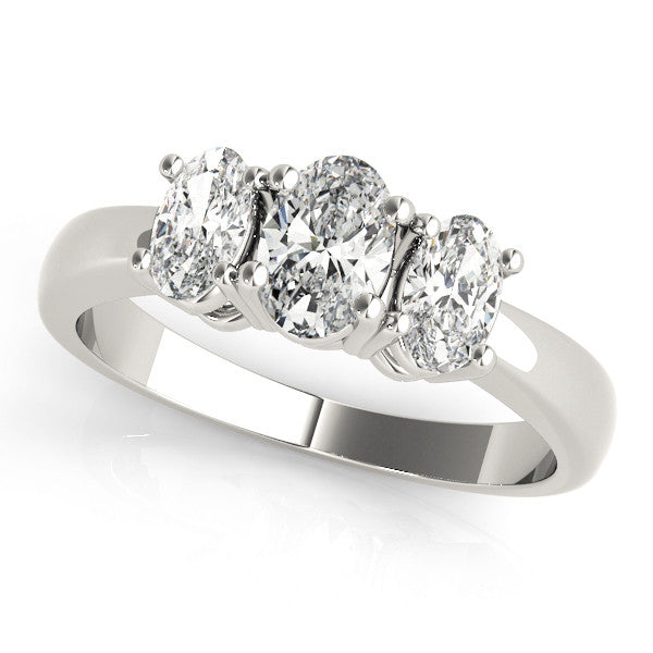 Silver Oval Three-Stone Diamond Ring with Solitaire Band and Four-Prong Setting
