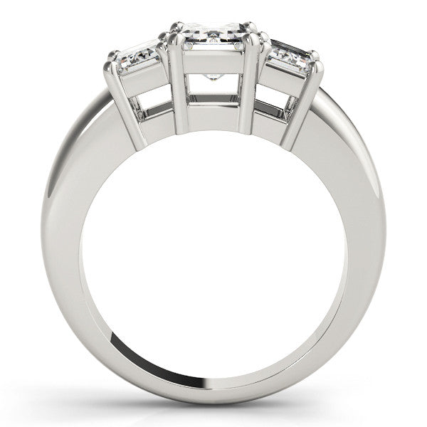 Silver Four-Stone Emerald Cut Diamond Ring with Prong Setting on a Silver Band