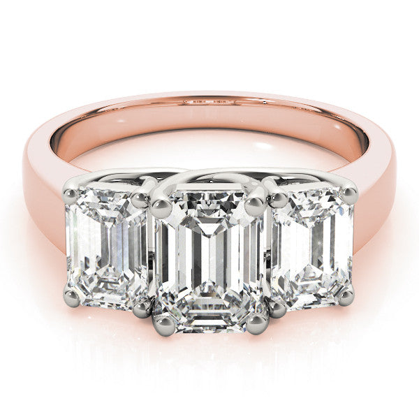 Rose gold Three-Stone Round Cut Diamond Ring with Prong Setting and Classic Band